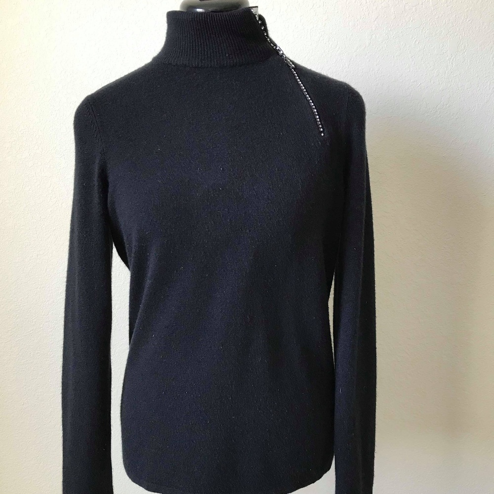 Mercer Street Studio Black Sweater Rhinestone Zip